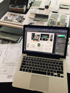 interieur ontwerper aan het werk. Kleurstalen en mood. casa vinkevenos. interieur plan