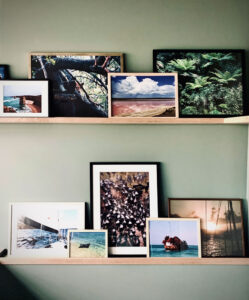 lijsten, eiken plank, reis foto's, groene wand